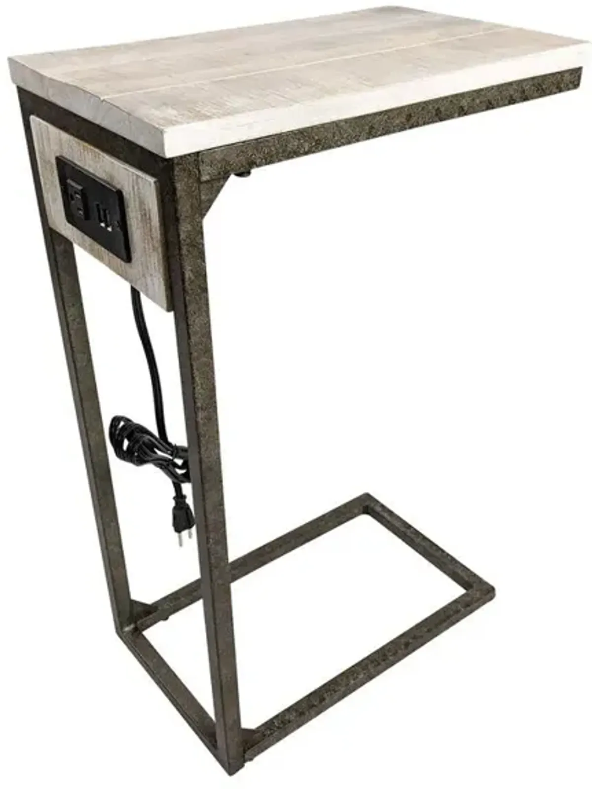 Carolina Living Chloe C-Form Accent Table - USB Ports - Natural Driftwood Top - Aged Iron Base