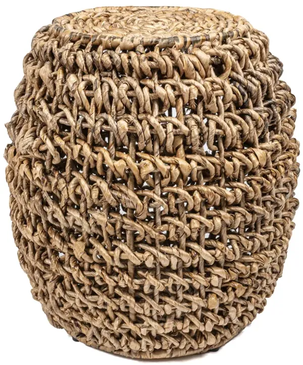 Sage Rustic Bohemian Barrel-Style Abaca/Iron Handwoven Stool