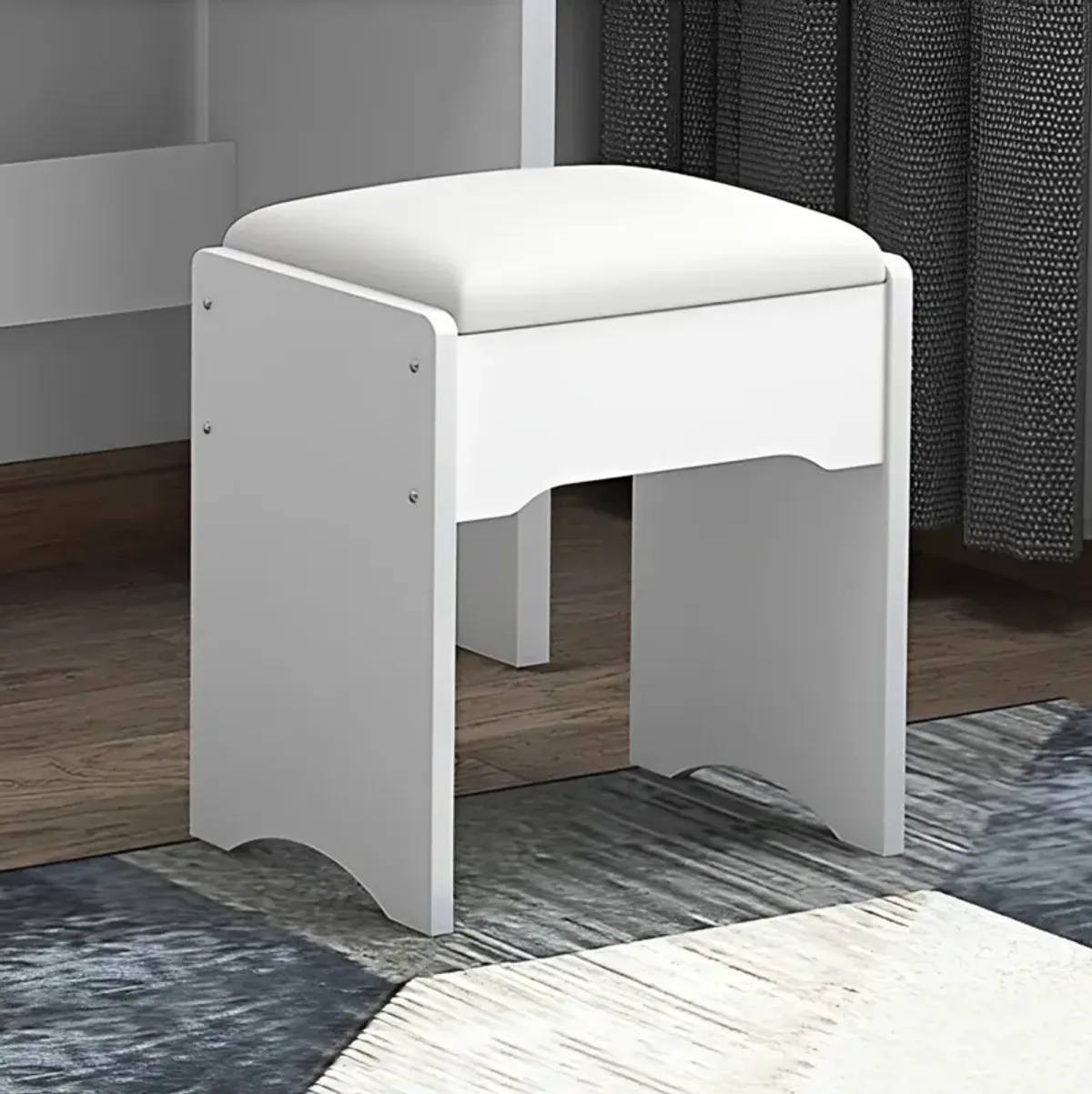 White Vanity Desk Set with Mirror, Lights and Chair