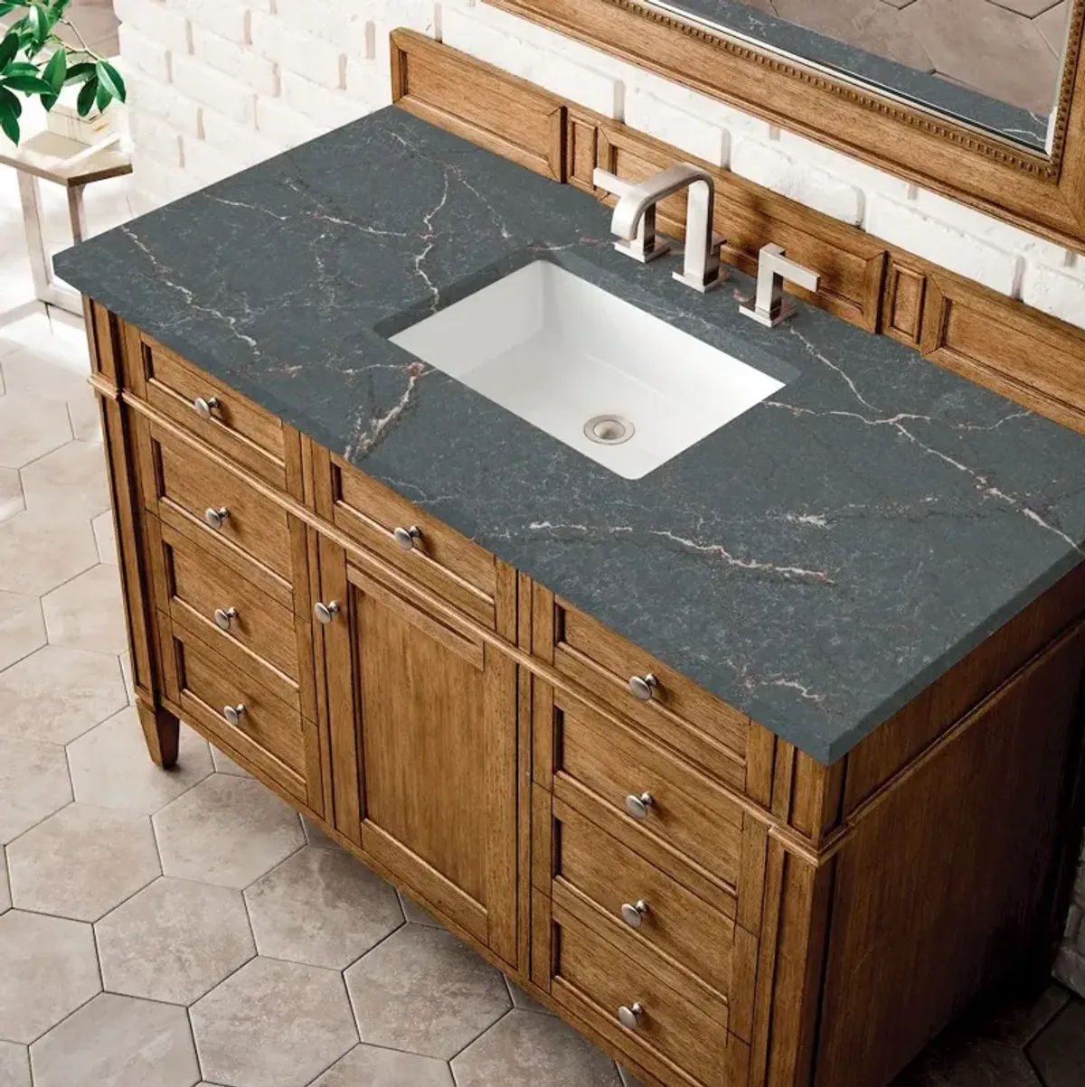 James Martin Vanities 48 Single Vanity, Saddle Brown w/ 3 CM Parisien Bleu Quartz Top