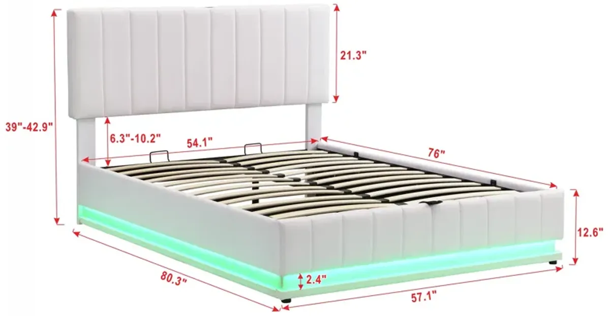 Merax Upholstered LED Light Platform Bed with Hydraulic Storage