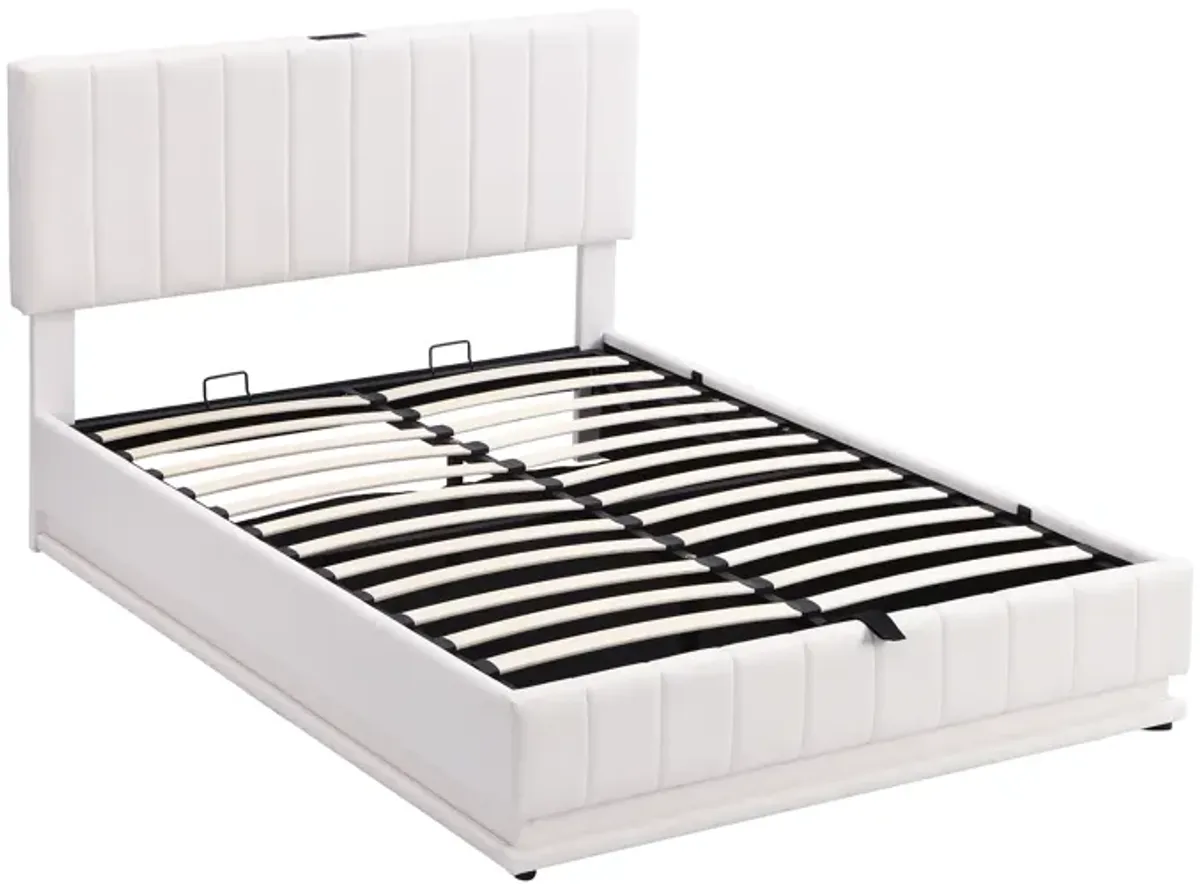 Merax Upholstered LED Light Platform Bed with Hydraulic Storage