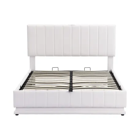 Merax Upholstered LED Light Platform Bed with Hydraulic Storage