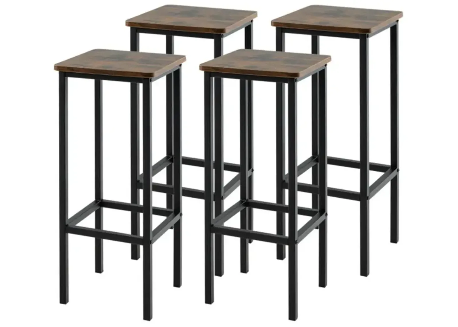 Hivvago Set of 4 Bar Stool Set with Metal Legs and Footrest-Coffee