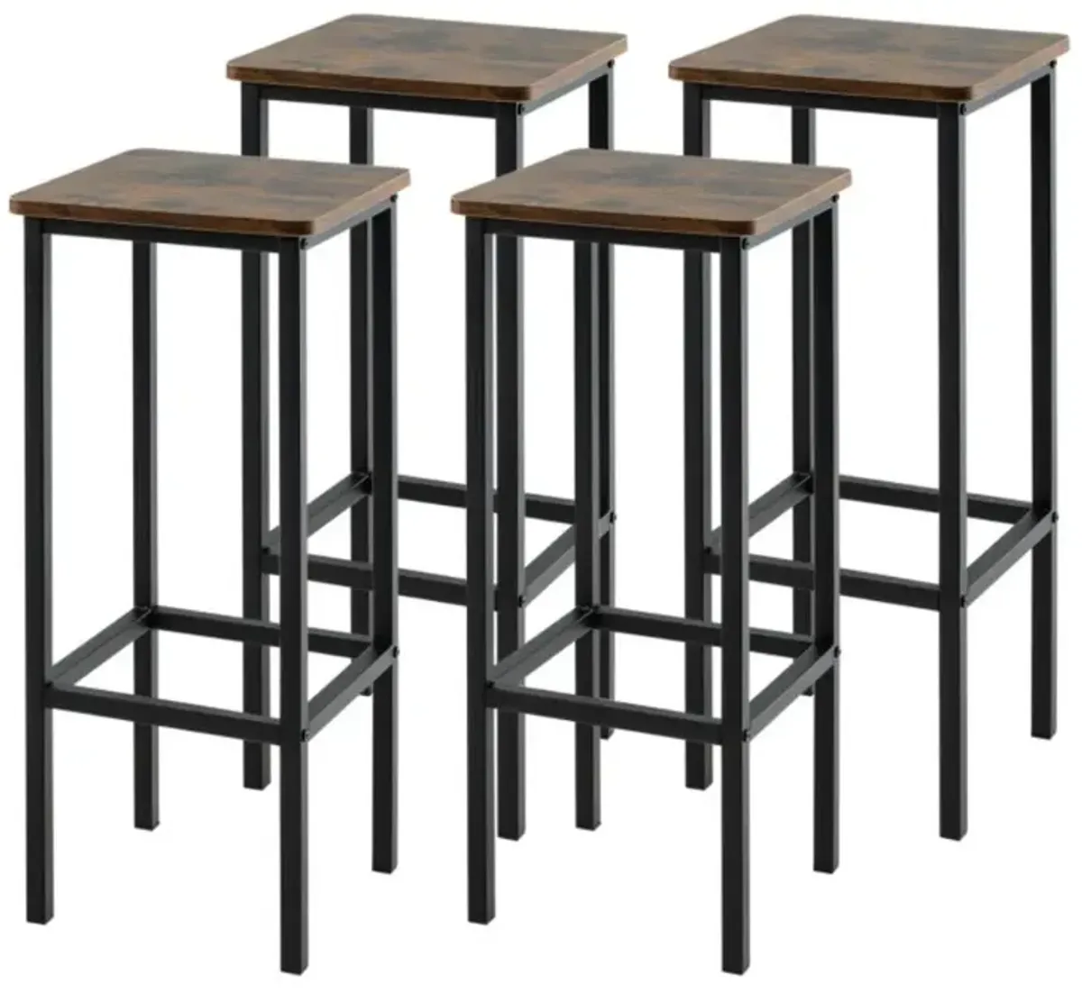 Hivvago Set of 4 Bar Stool Set with Metal Legs and Footrest-Coffee