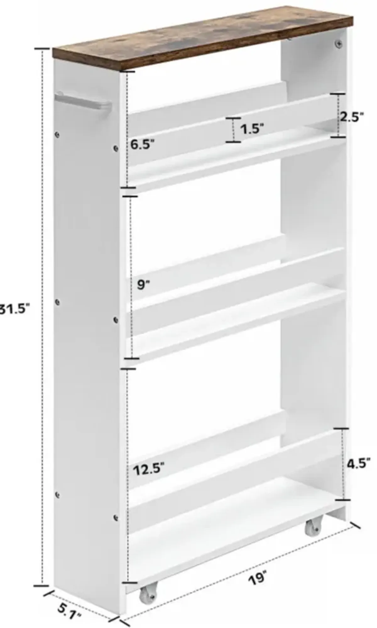 Hivvago 4 Tiers Rolling Slim Storage Kitchen Organizer Cart with Handle-White