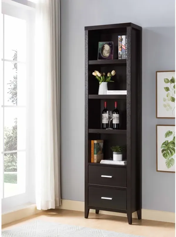 Red Cocoa Media Pier with 4 Shelves and 2 Drawers Bookcase