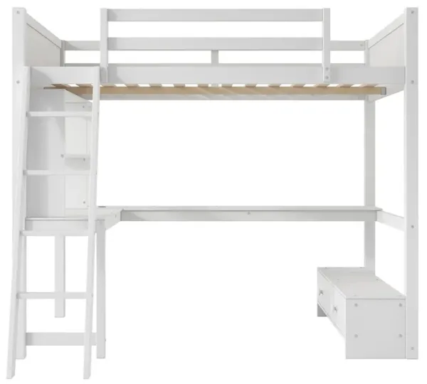 Merax Loft Bed with Desk, LED light and USB Charging Station