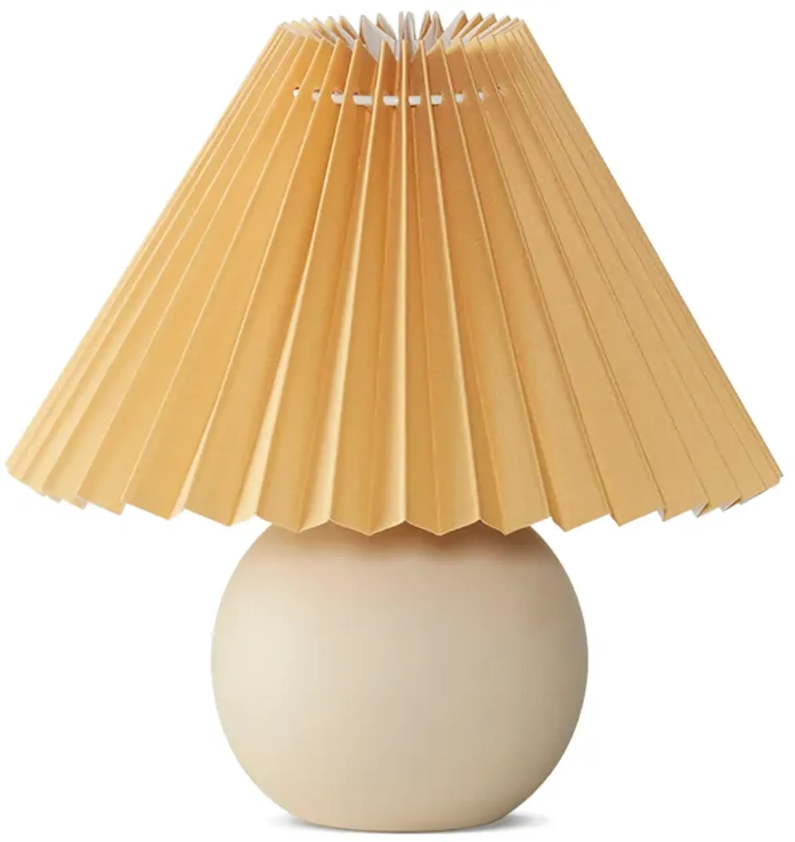 Brightech Serena Ceramic LED Table Lamp - Retro Asian-Inspired Orange Globe Base with Cream Pleated Shade - Compact, Energy-Efficient Light for Rustic, Boho, and Eclectic Decor