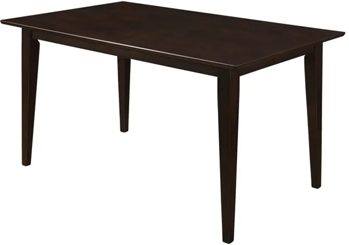 59 Inch Rectangular Dining Table, Tapered Legs, Dark Cappuccino Brown Wood - Benzara