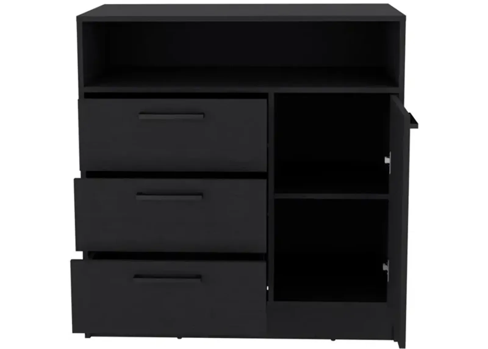 Dresser with Spacious 3-Drawer and Single-Door Storage Cabinet, Black