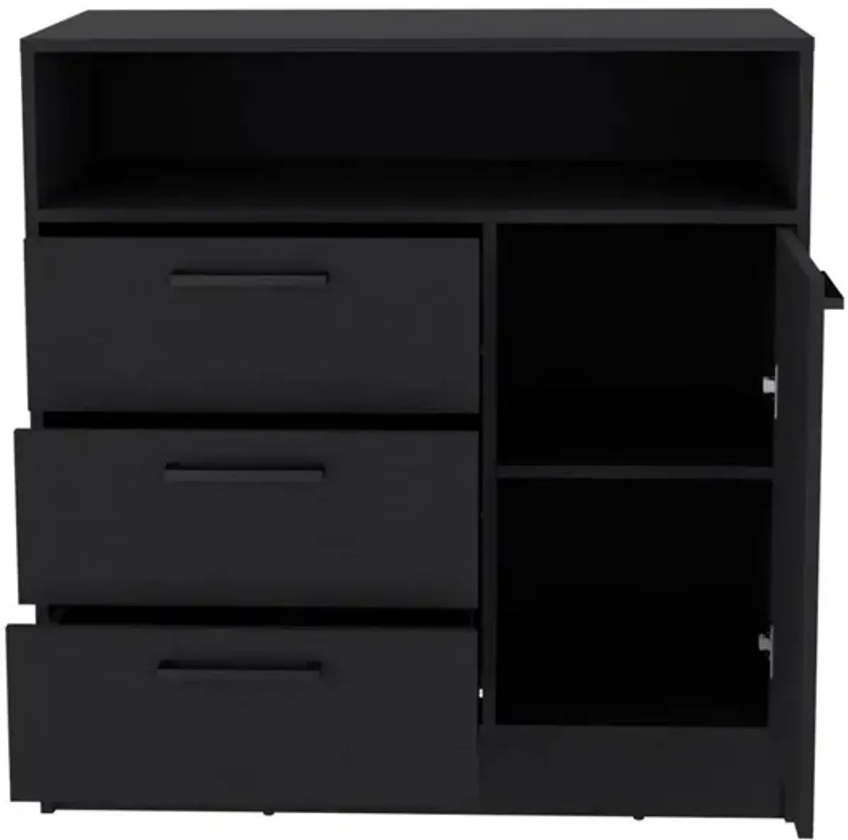 Dresser with Spacious 3-Drawer and Single-Door Storage Cabinet, Black