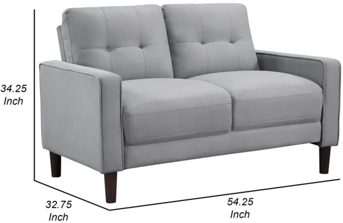 Bow 54 Inch Loveseat, Grid Tufted Back, Track Arms, Self Welt Trim, Gray - Benzara