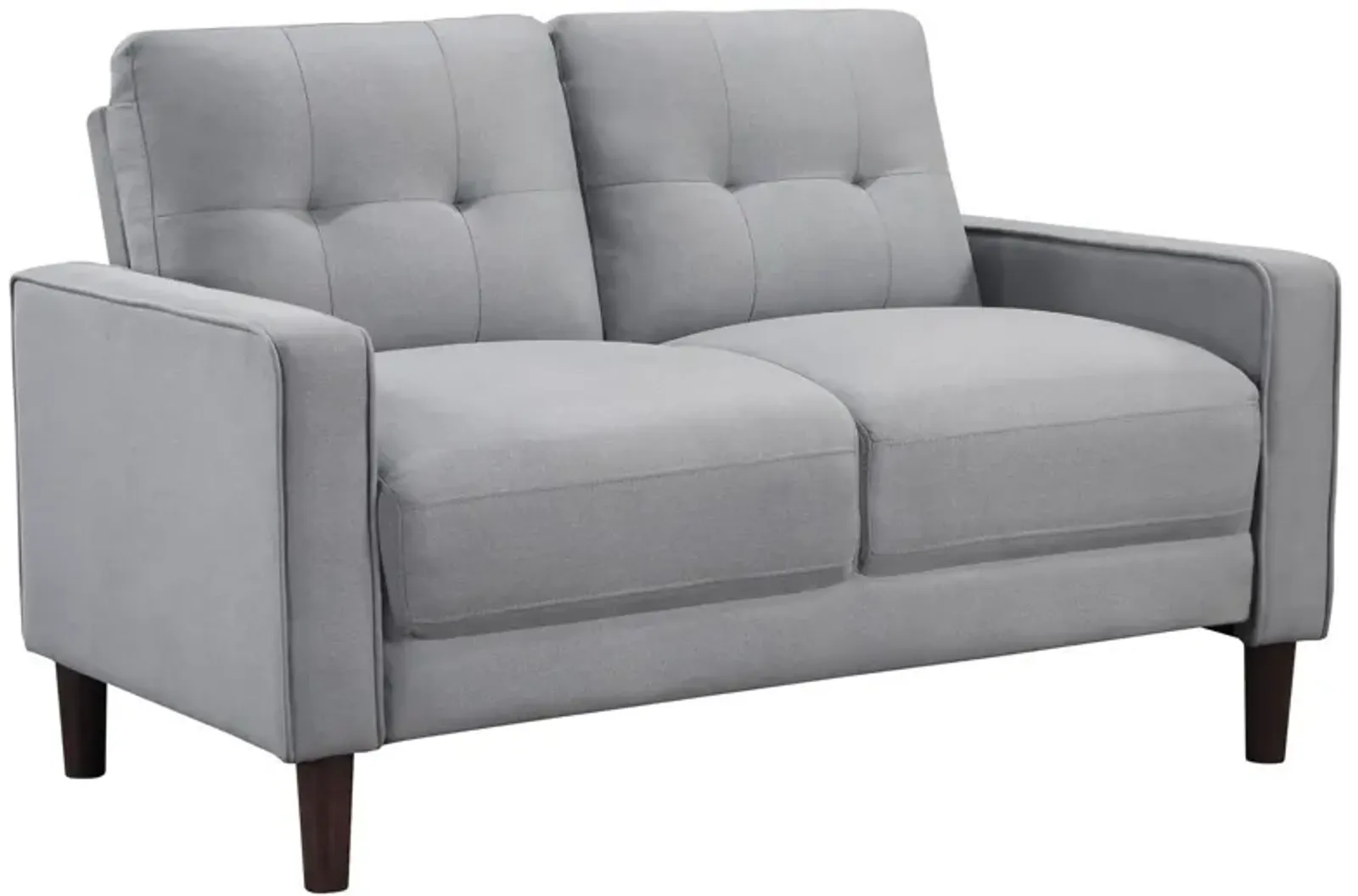 Bow 54 Inch Loveseat, Grid Tufted Back, Track Arms, Self Welt Trim, Gray - Benzara