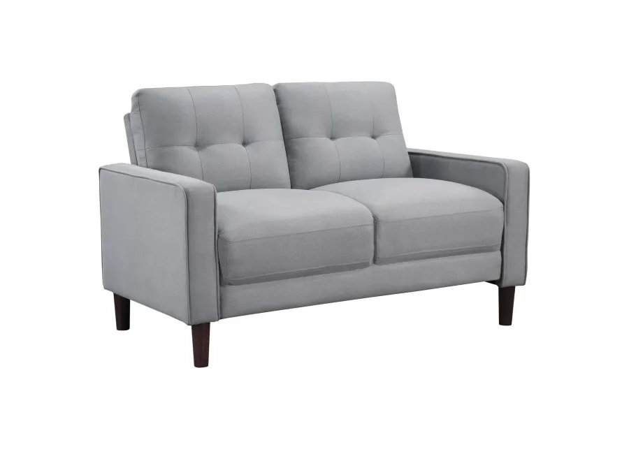 Bow 54 Inch Loveseat, Grid Tufted Back, Track Arms, Self Welt Trim, Gray - Benzara