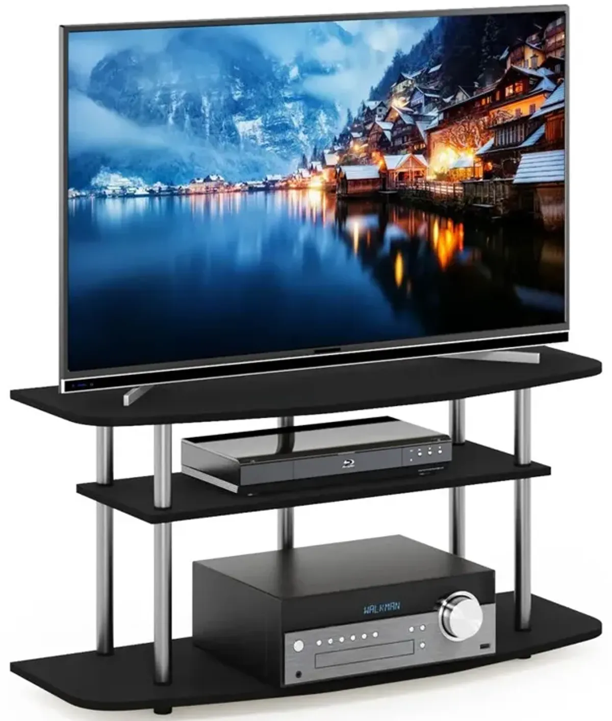 Furinno Frans Turn-N-Tube 3-Tier TV Stand for TV up to 46, Black Oak