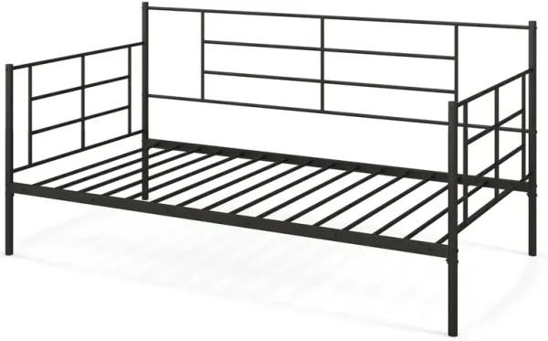 Twin Size Metal Daybed Sofa Bed Frame with Armrests and Backrest