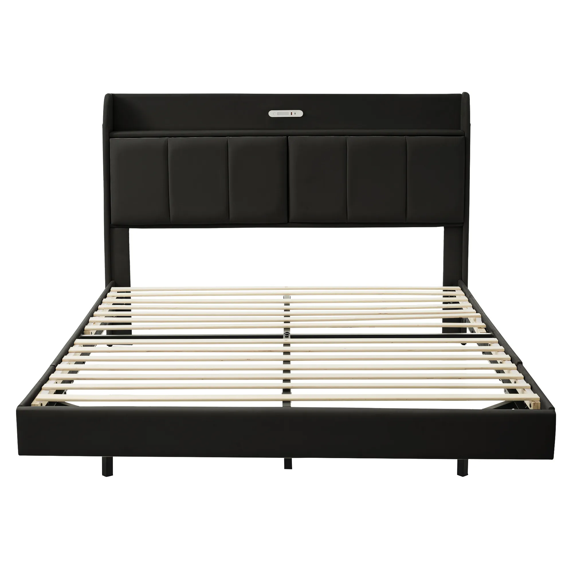 Merax Modern Upholstered Platform Bed with Storage Headboard