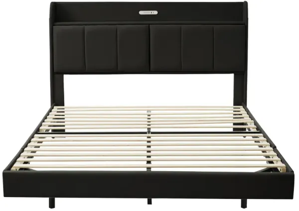Merax Modern Upholstered Platform Bed with Storage Headboard