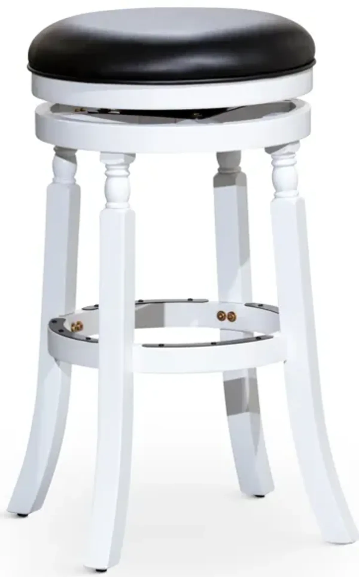 30" Barstool, White Finish, Black Leather Seat