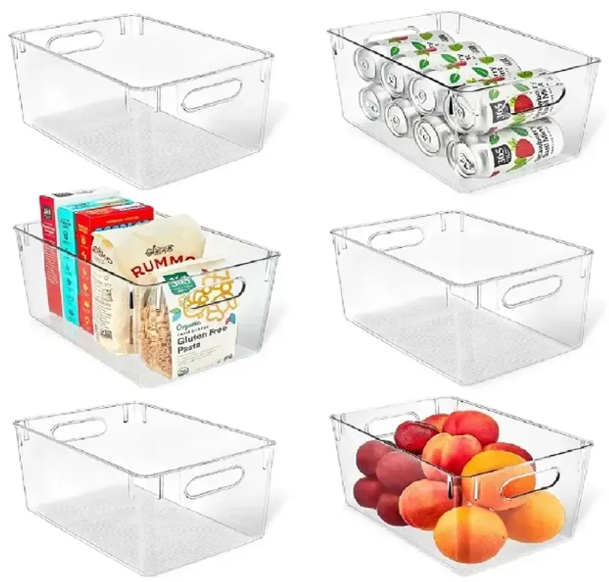 Multi-purpose Refrigerator Bins - 6 pieces Large Capacity Stackable Fridge Bin Organizer with Easy Grip Handles - Clear