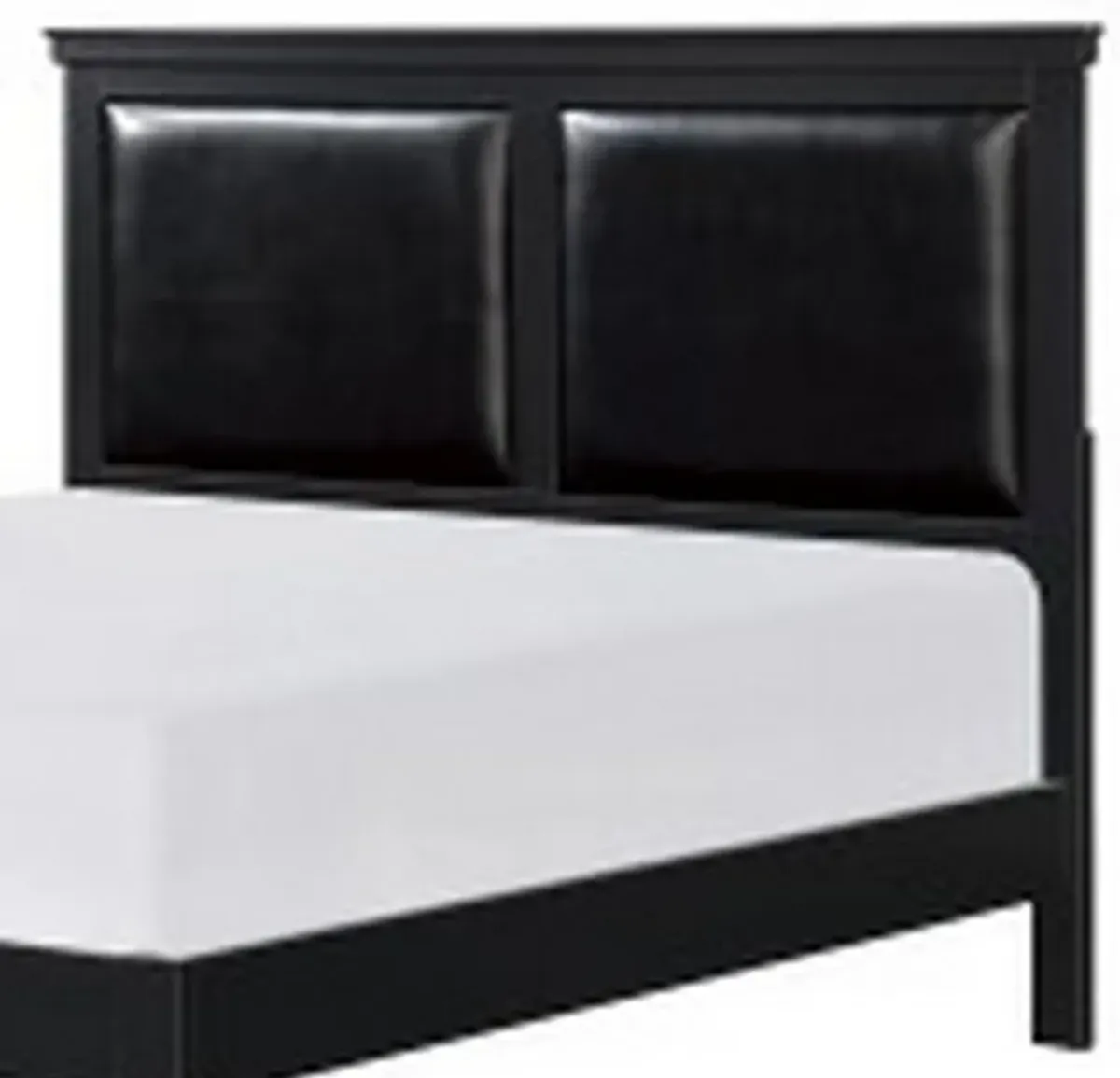 Brite Queen Size Bed, Black Faux Leather Upholstered Headboard, Low Profile - Benzara