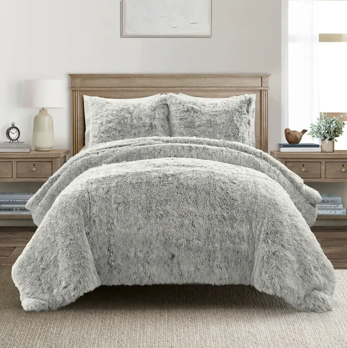 Emma Cozy Ultra Soft Two Tone Faux Fur Comforter 3-Pc Set