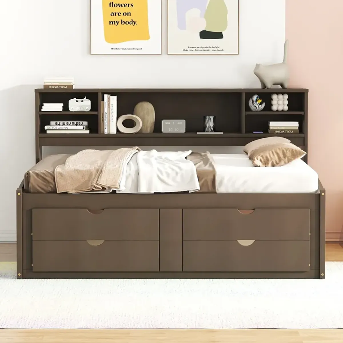 Merax Wood Daybed with Storage Cabinets