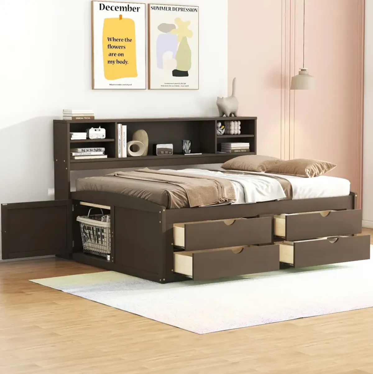 Merax Wood Daybed with Storage Cabinets