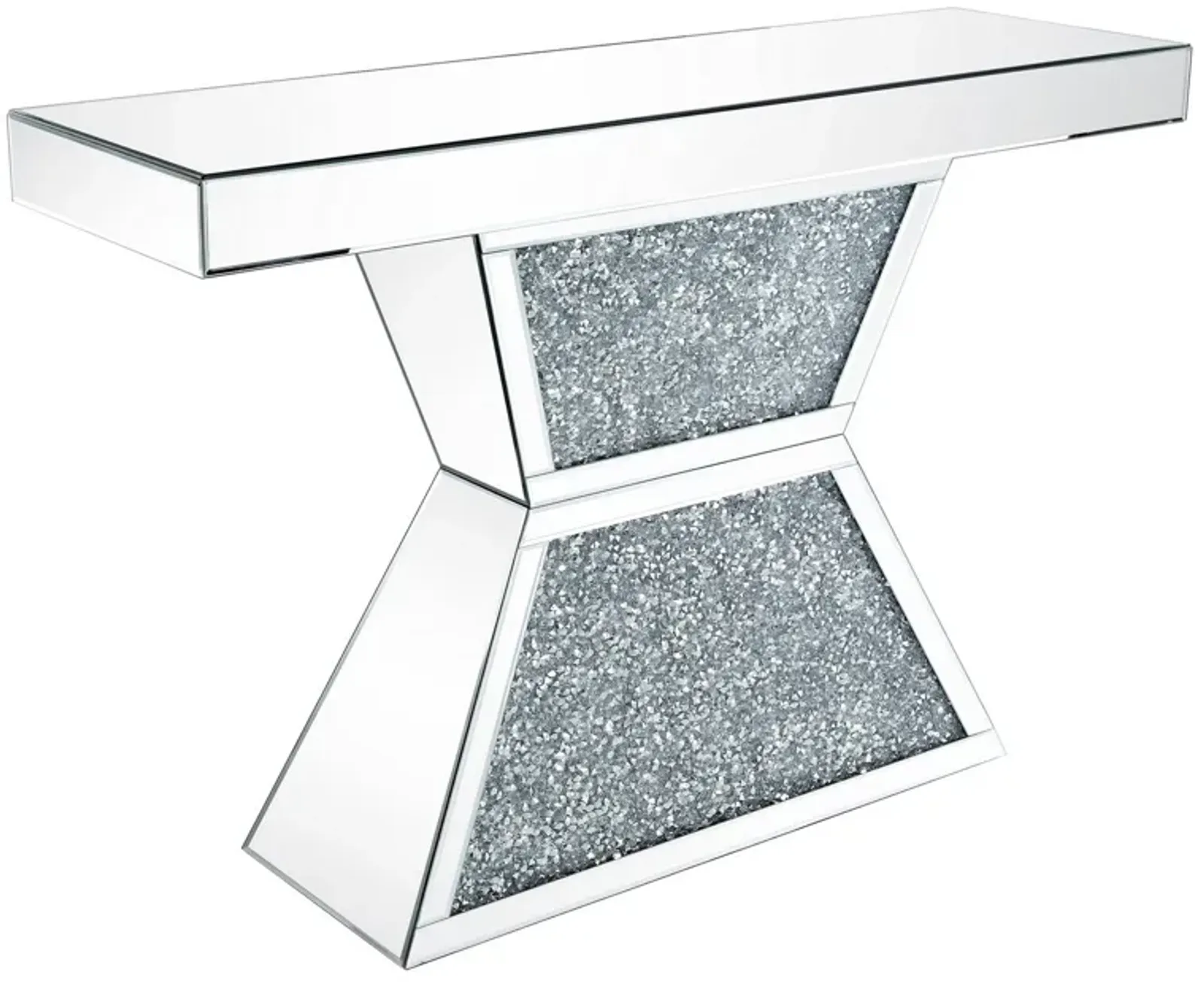 47 Inches Glass Top Console Table with Faux Stone Inlay, Silver-Benzara