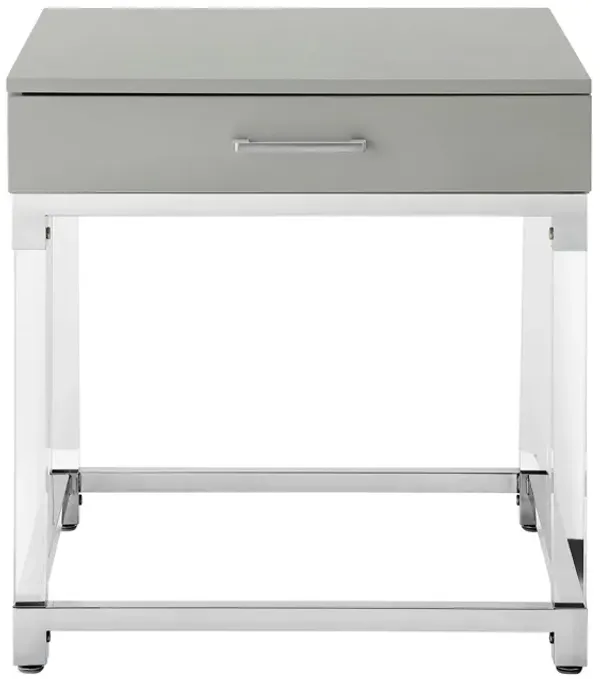 Inspired Home Kalel High Gloss 1 Drawer End Table with Acrylic Legs Stainless Steel Base