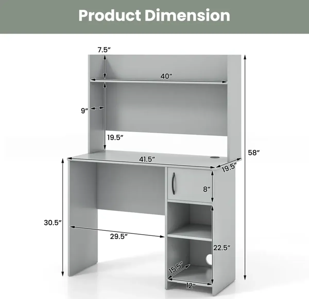 Home Office Desk with Raised Display Shelf and 2 Open Shelves