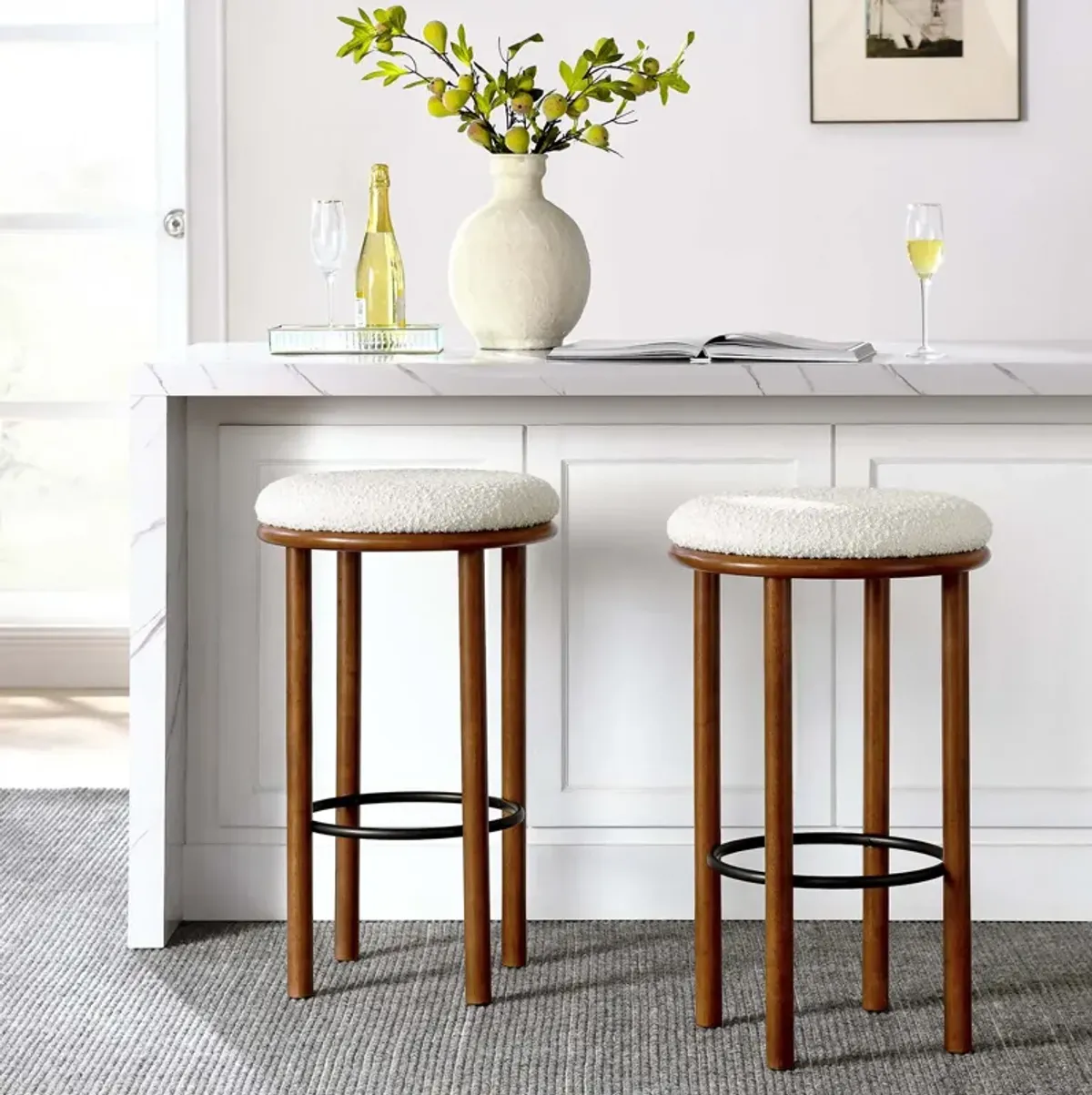 Fable Boucle Fabric Bar Stools - Set of 2