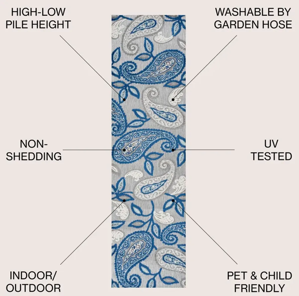 Julien Paisley High-Low Indoor/Outdoor Area Rug