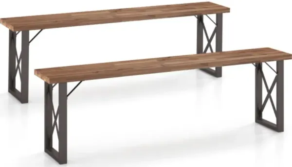 Hivvago Outdoor Picnic Bench Set Solid Acacia Wood Patio Rectangular Benches
