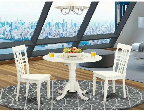 3 PC Dining room set with a Dining Table and 2 Kitchen Chairs in Linen White