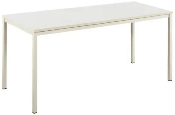 Rary Computer Writing Desk, 63 Inch, White Metal, Matching Wood Top - Benzara