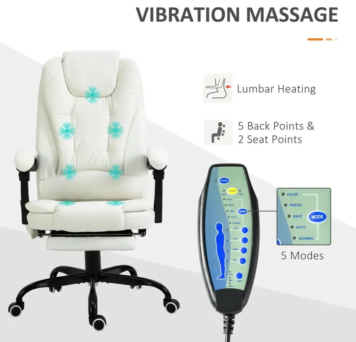 White Ultimate Comfort: Reclining Office Chair with Massage Feature