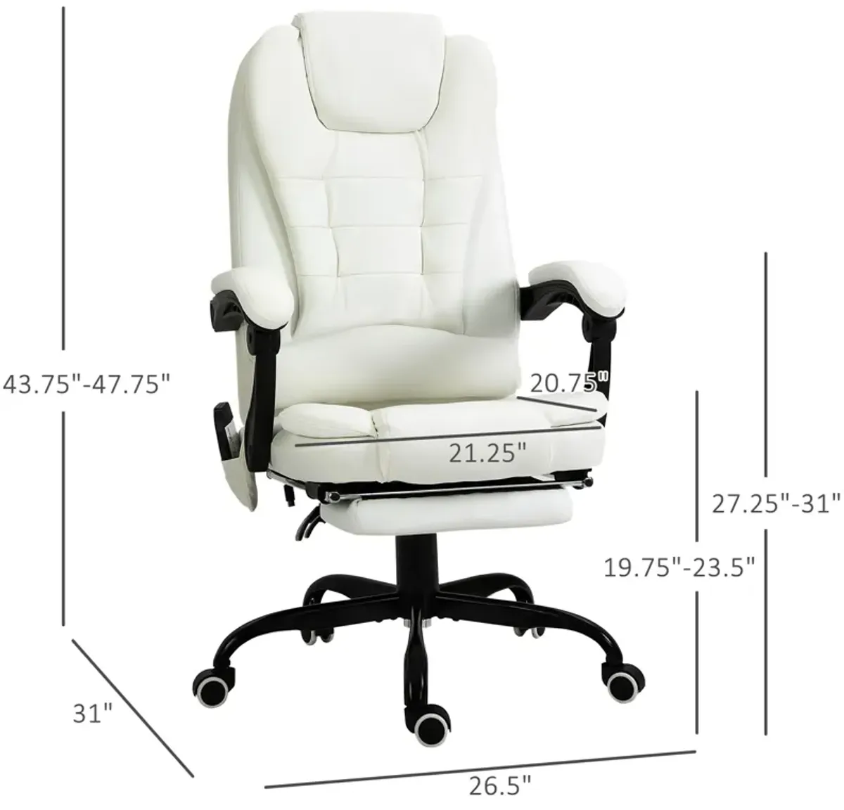 White Ultimate Comfort: Reclining Office Chair with Massage Feature