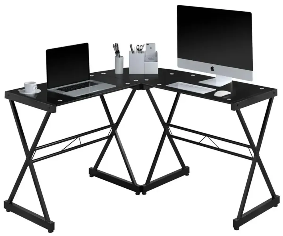 Black L-shaped Glass Computer Desk