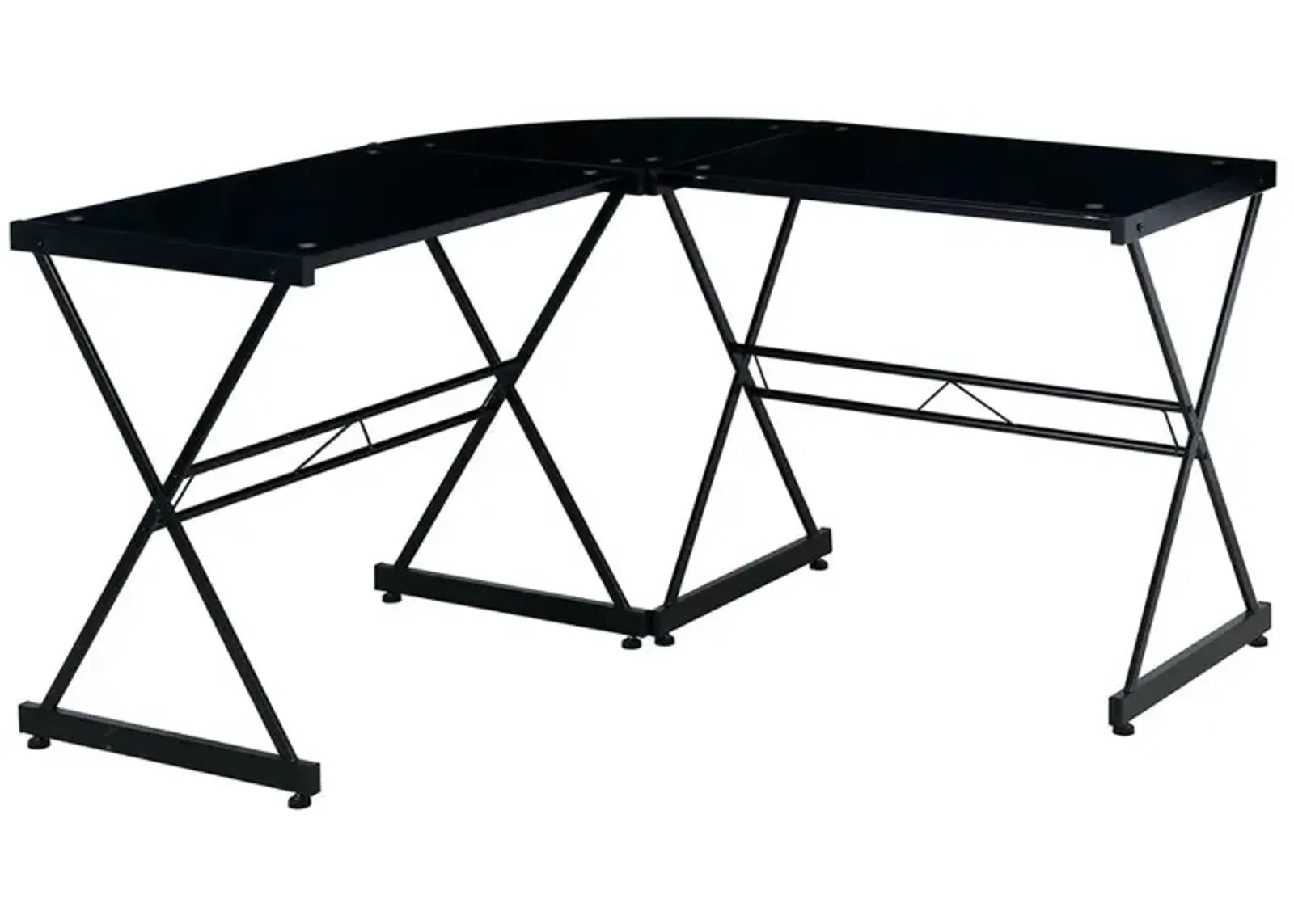 Black L-shaped Glass Computer Desk