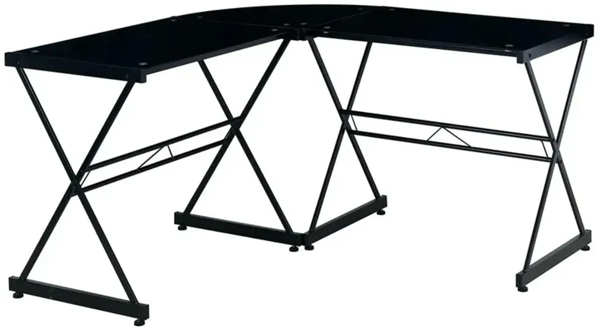 Black L-shaped Glass Computer Desk