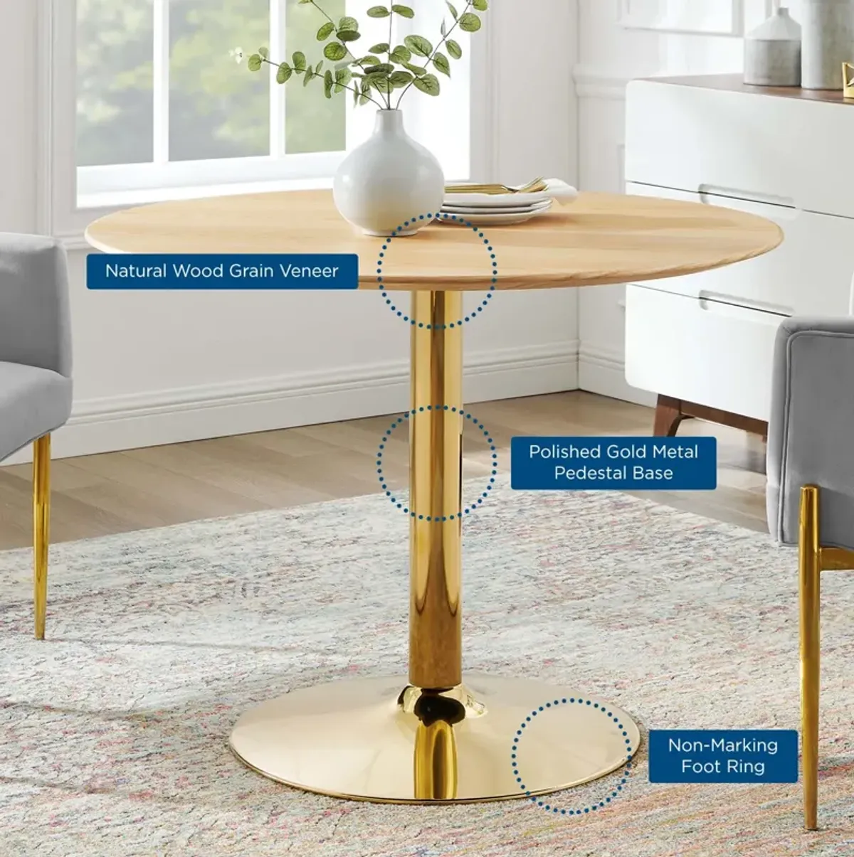 Modway - Verne 40" Dining Table Gold Natural