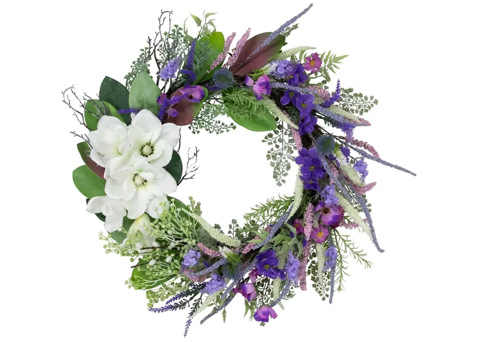 Mixed Wildflowers and Magnolias Artificial Spring Wreath  24-Inch