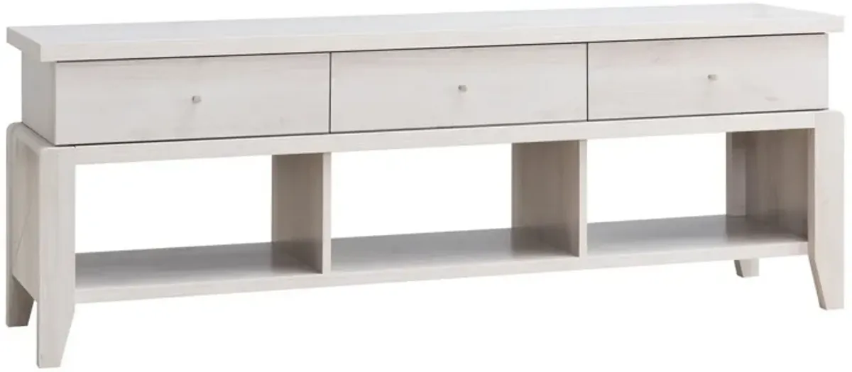 60 Inch Modern TV Media Entertainment Console, 3 Drawers, Wood, White, Oak-Benzara