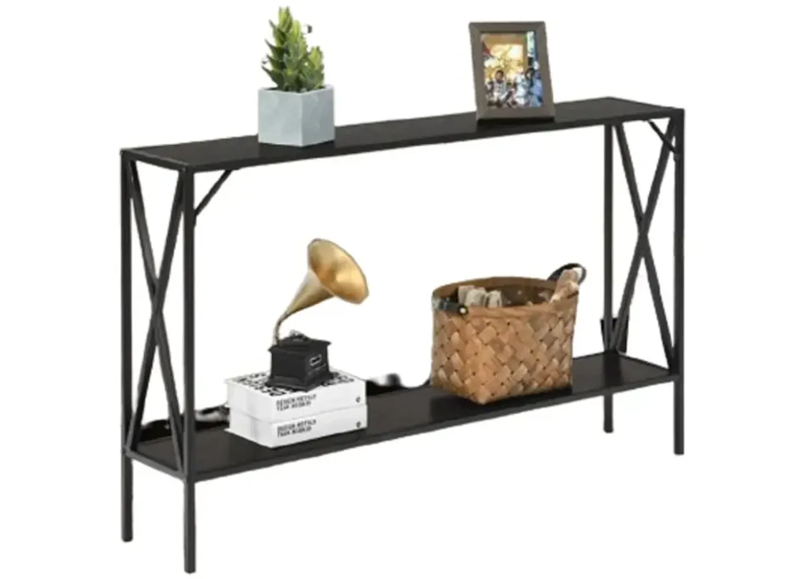 2 Tier Narrow Accent Side Entryway Metal Frame Console Table