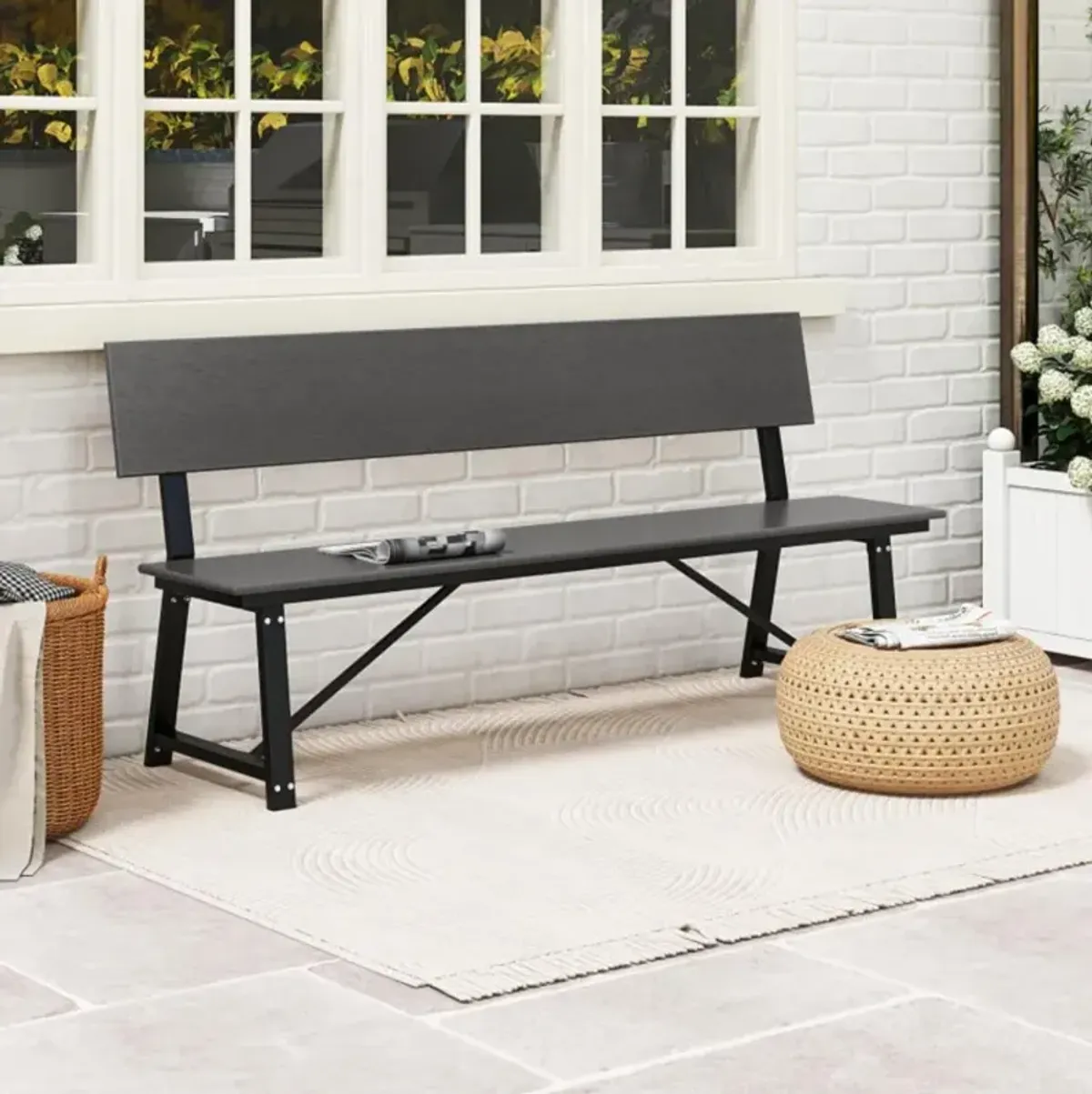 Hivvago 72 Inch Extra Long Bench with All-Weather HDPE Seat & Back for Yard Garden Porch