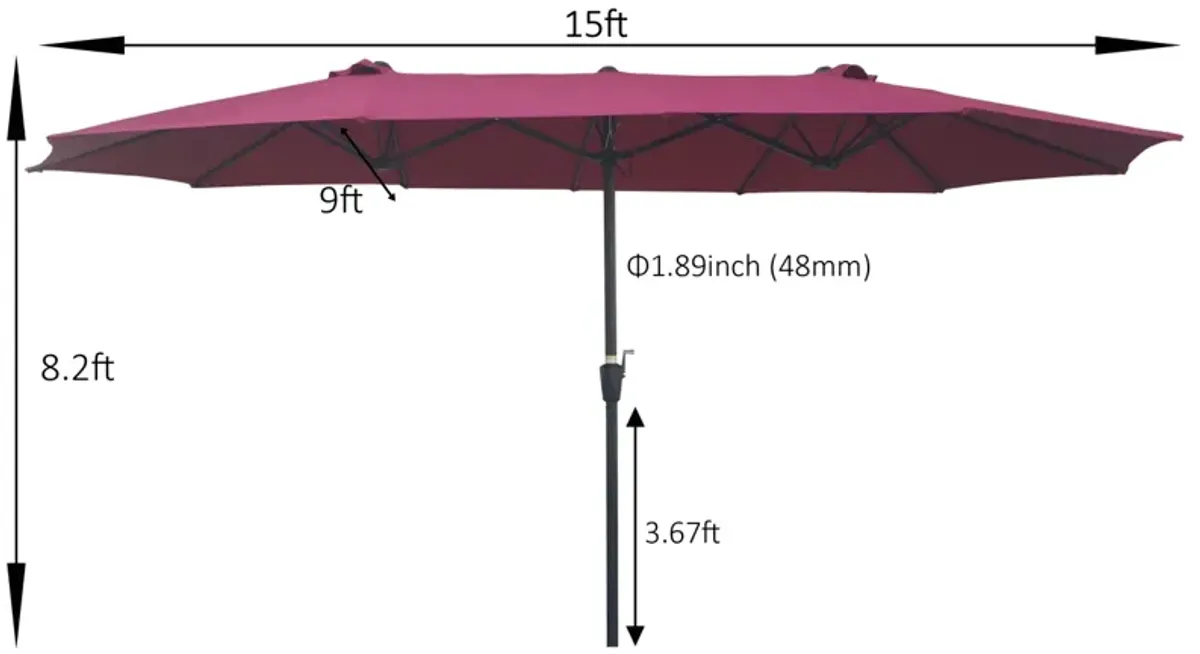 15' X 9' Double-Sided Patio Umbrella Outdoor