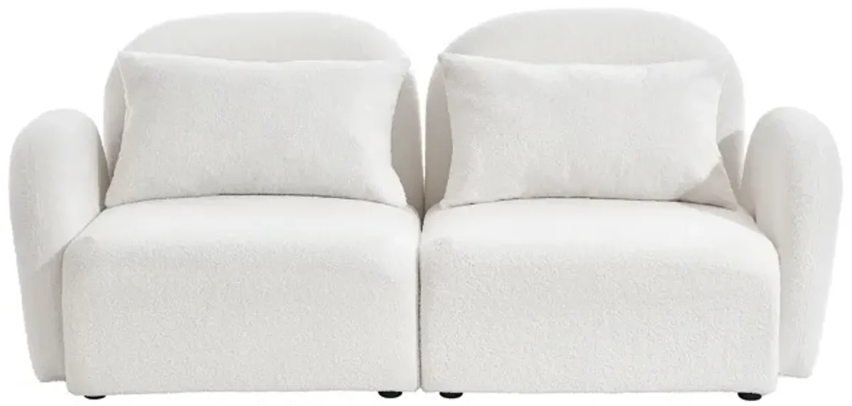 Lazy Sofa Loveseat Teddy Fabric White