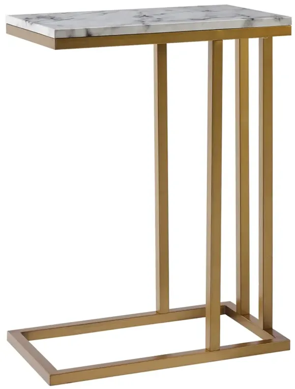 Teamson Home Marmo Modern Marble-Look C Shape Side Table, Faux Marble/Brass